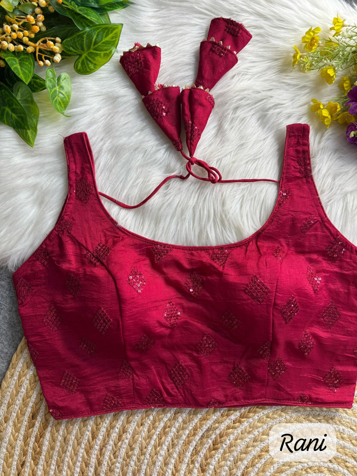 Bollywood style Sleeveless Square neck Vichitra silk with Sequins work Padded blouse