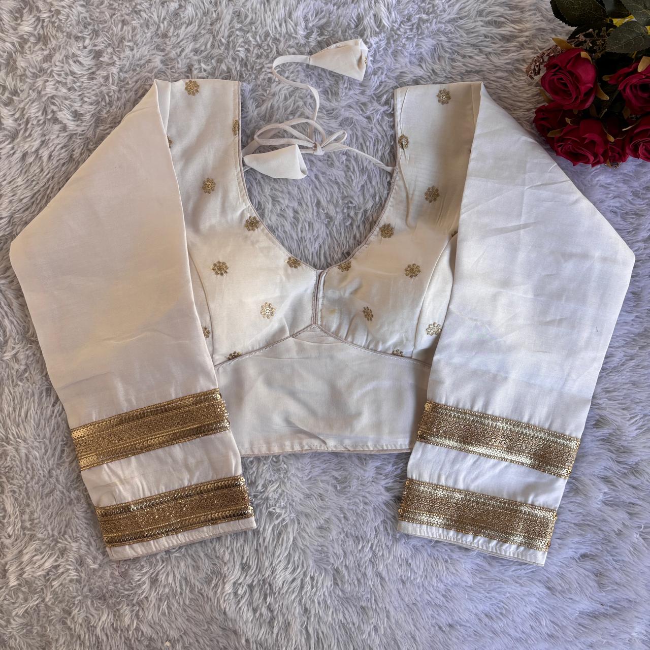 Roman silk fabric Readymade Stitched Padded Embroidery work Saree blouse