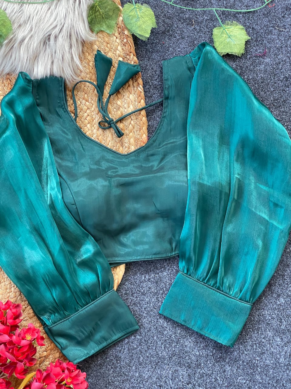 Readymade Long sleeves Padded Pure silk fabric Saree blouse