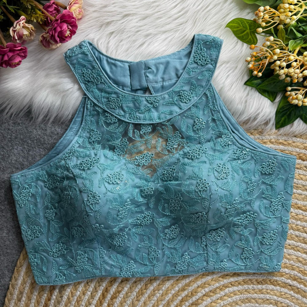 High neck Sleeveless top Imported net Thread with Sequins work Padded blouse