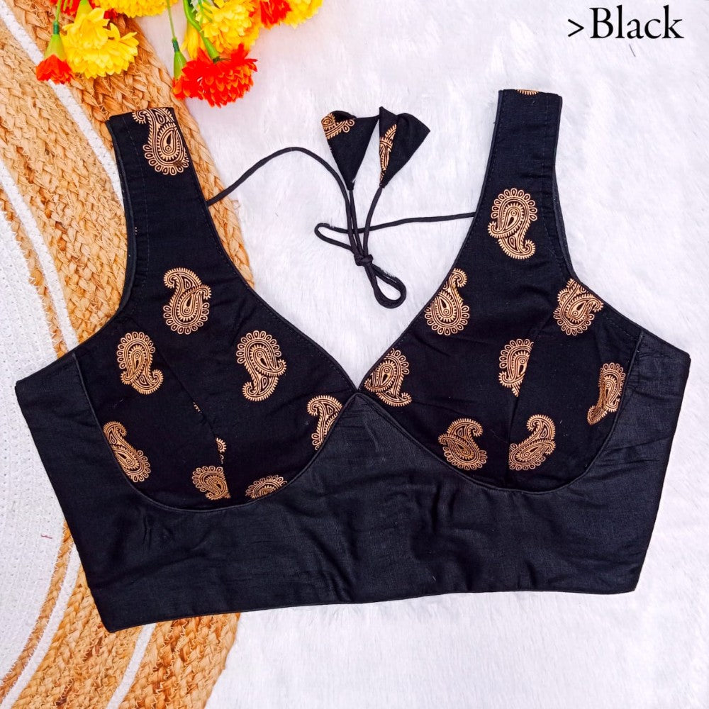 Sabyasachi Sleeveless Deep v neck Padded Cotton Gold foil work blouse