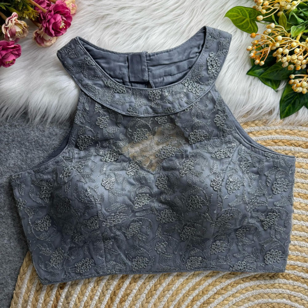 High neck Sleeveless top Imported net Thread with Sequins work Padded blouse