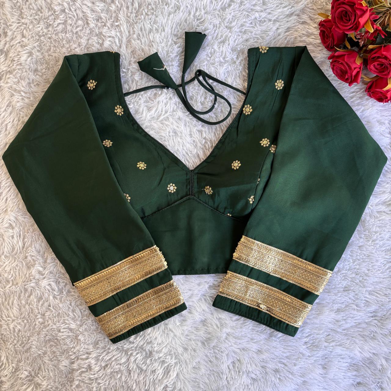 Roman silk fabric Readymade Stitched Padded Embroidery work Saree blouse
