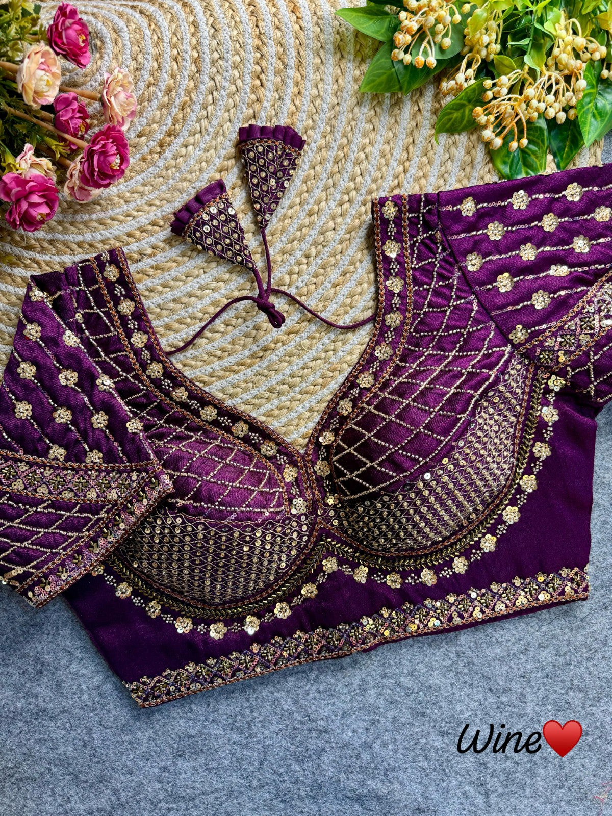 Readymade Pure Italian silk hand work with coding thread work Padded Sequins blouse