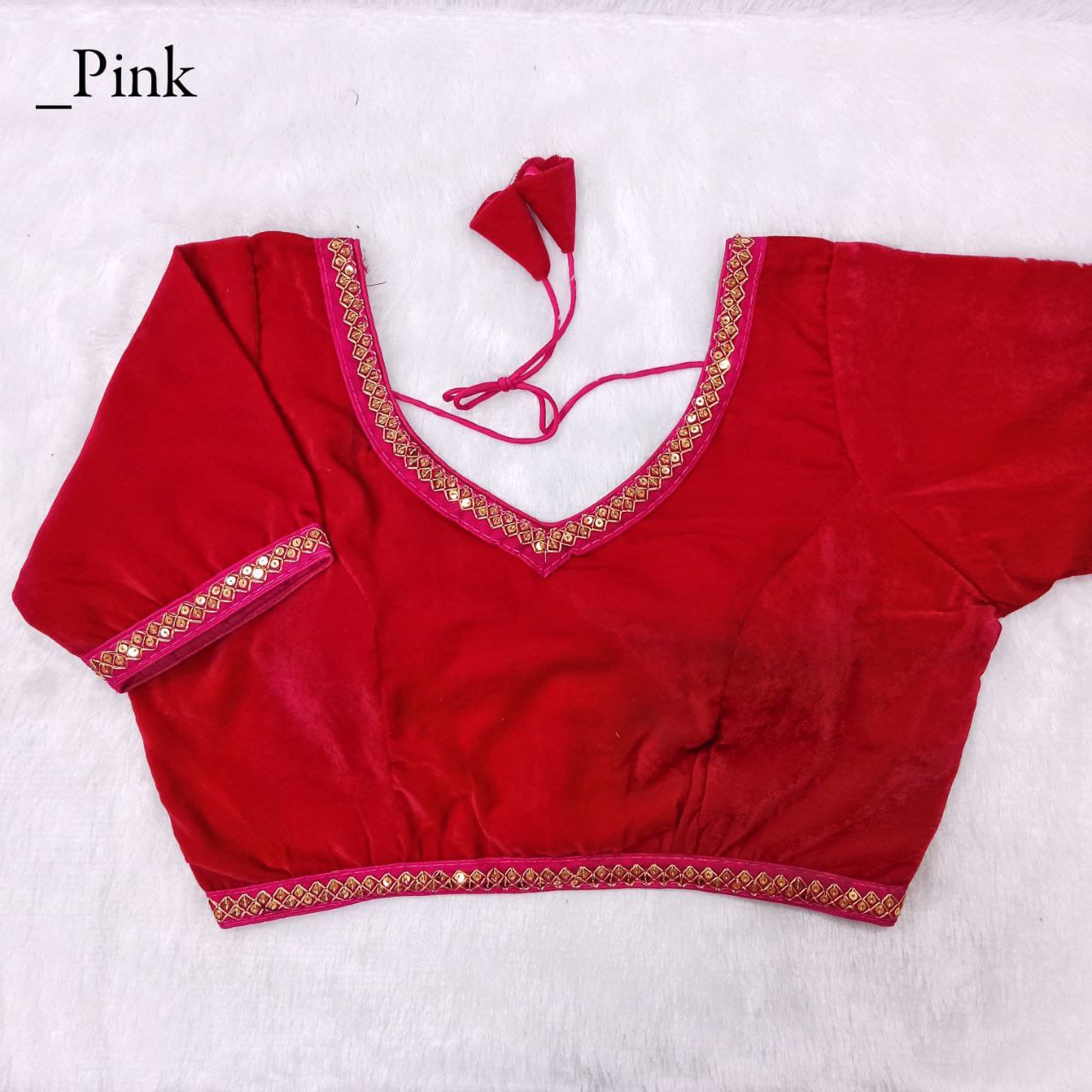 Velvet fabric Sequins lace work Padded V neck Blouse