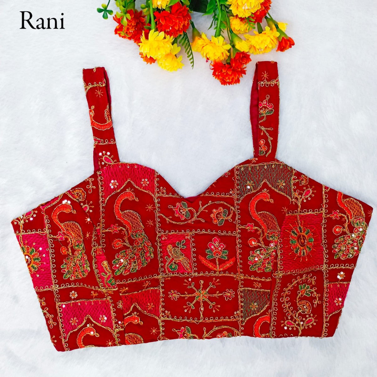 Designer Off shoulder Georgette with Multi embroidered coding work Padded Sleeveless Blouse