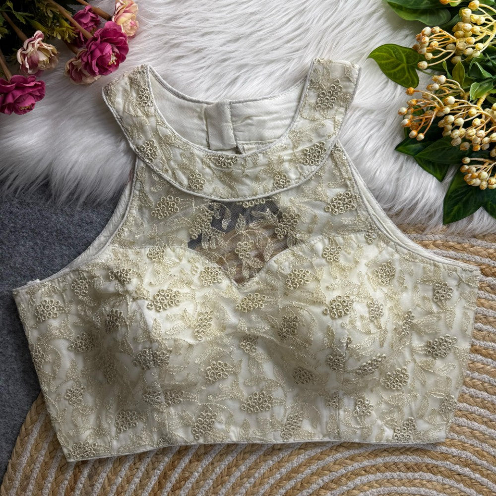 High neck Sleeveless top Imported net Thread with Sequins work Padded blouse