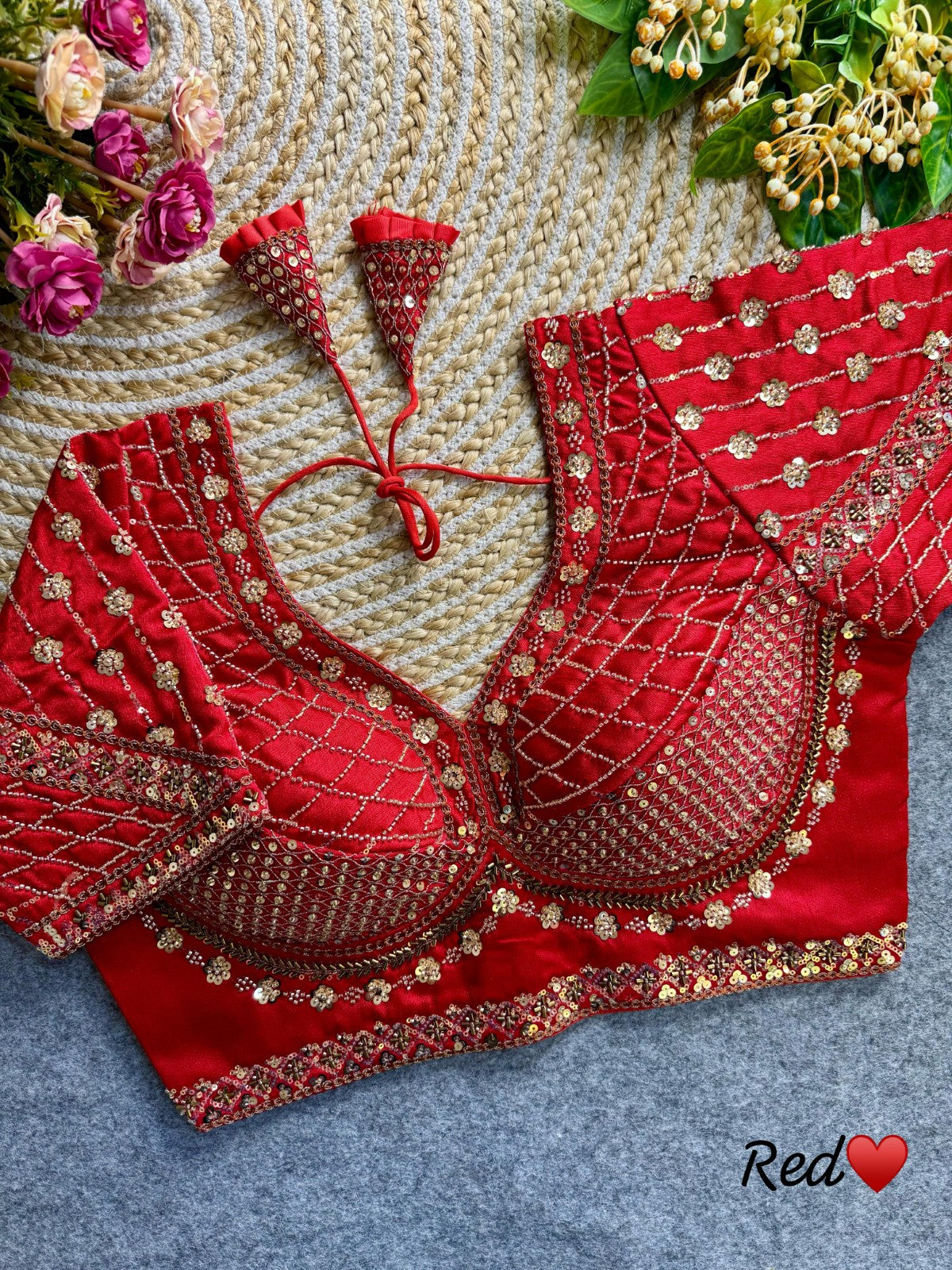 Readymade Pure Italian silk hand work with coding thread work Padded Sequins blouse