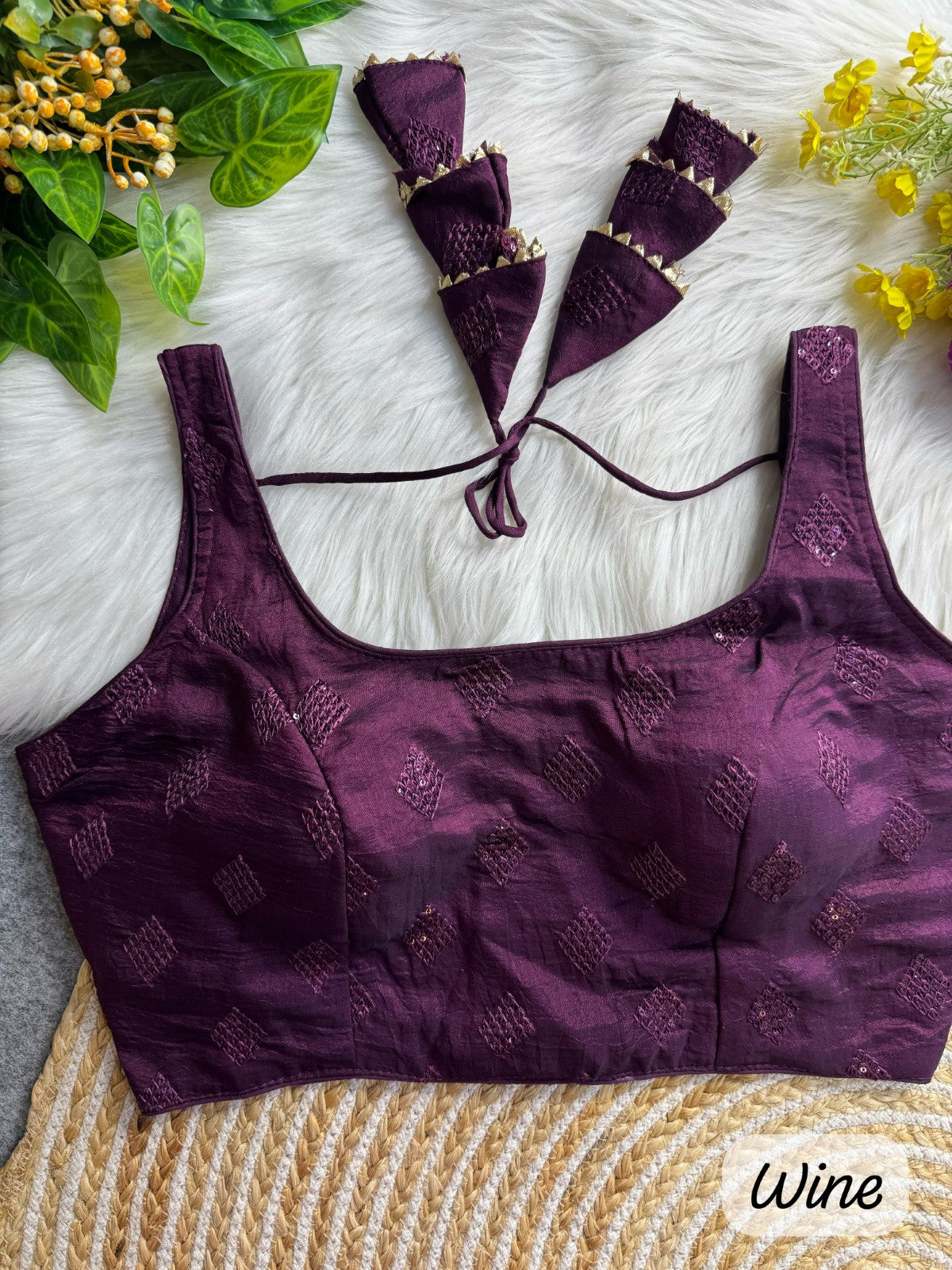 Bollywood style Sleeveless Square neck Vichitra silk with Sequins work Padded blouse