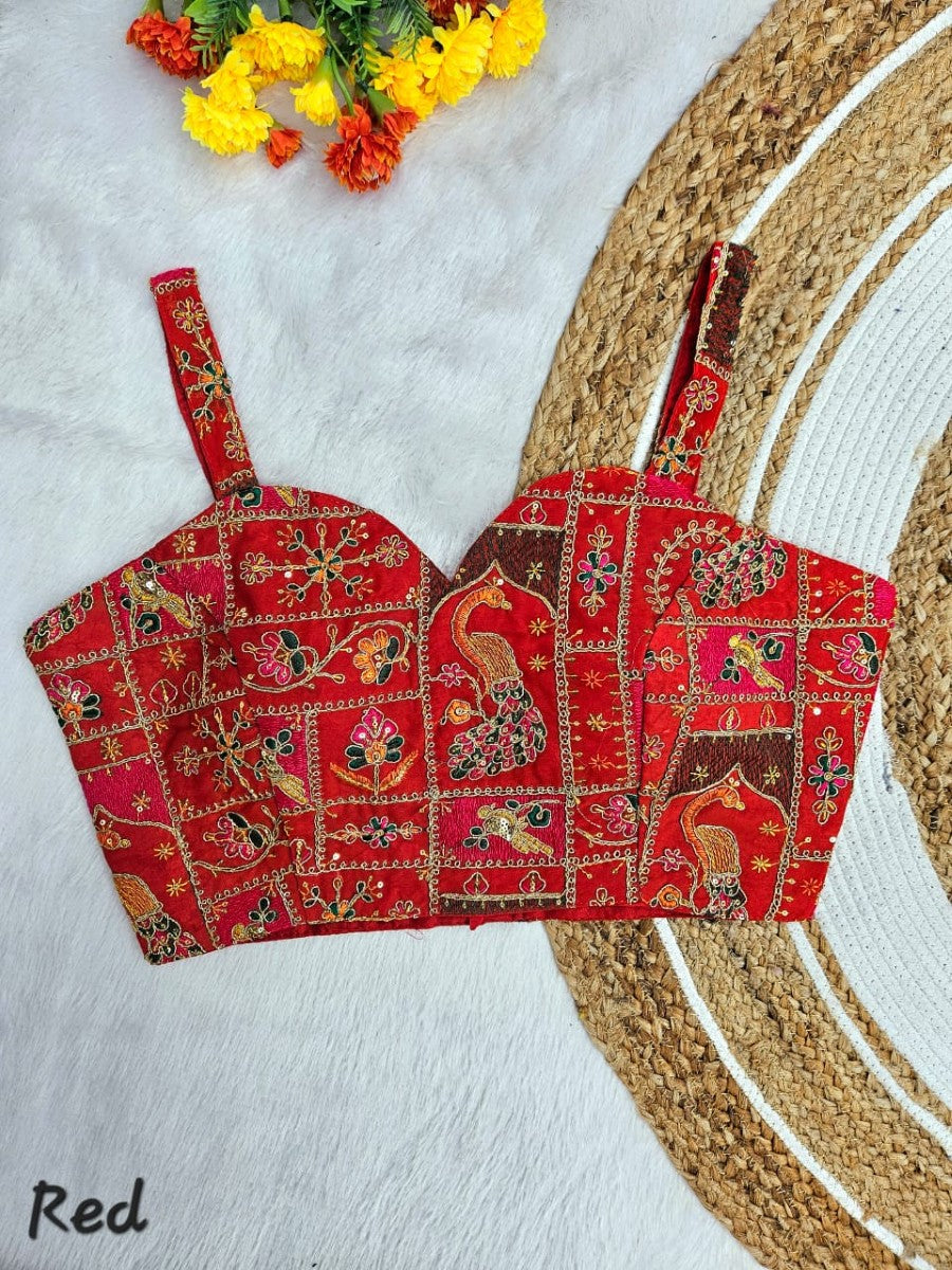 Designer Off shoulder Georgette with Multi embroidered coding work Padded Sleeveless Blouse