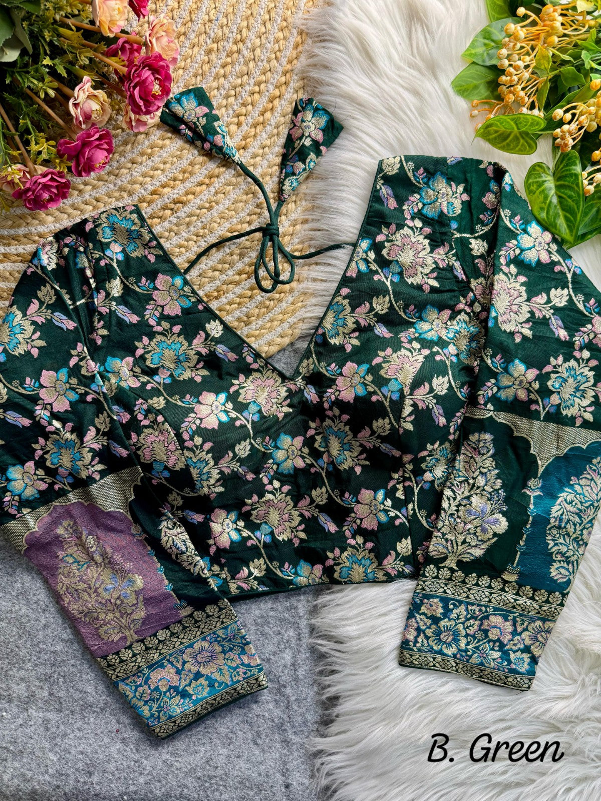 Dola silk long sleeve V neck Jacquard blouse Pure silk Padded blouse