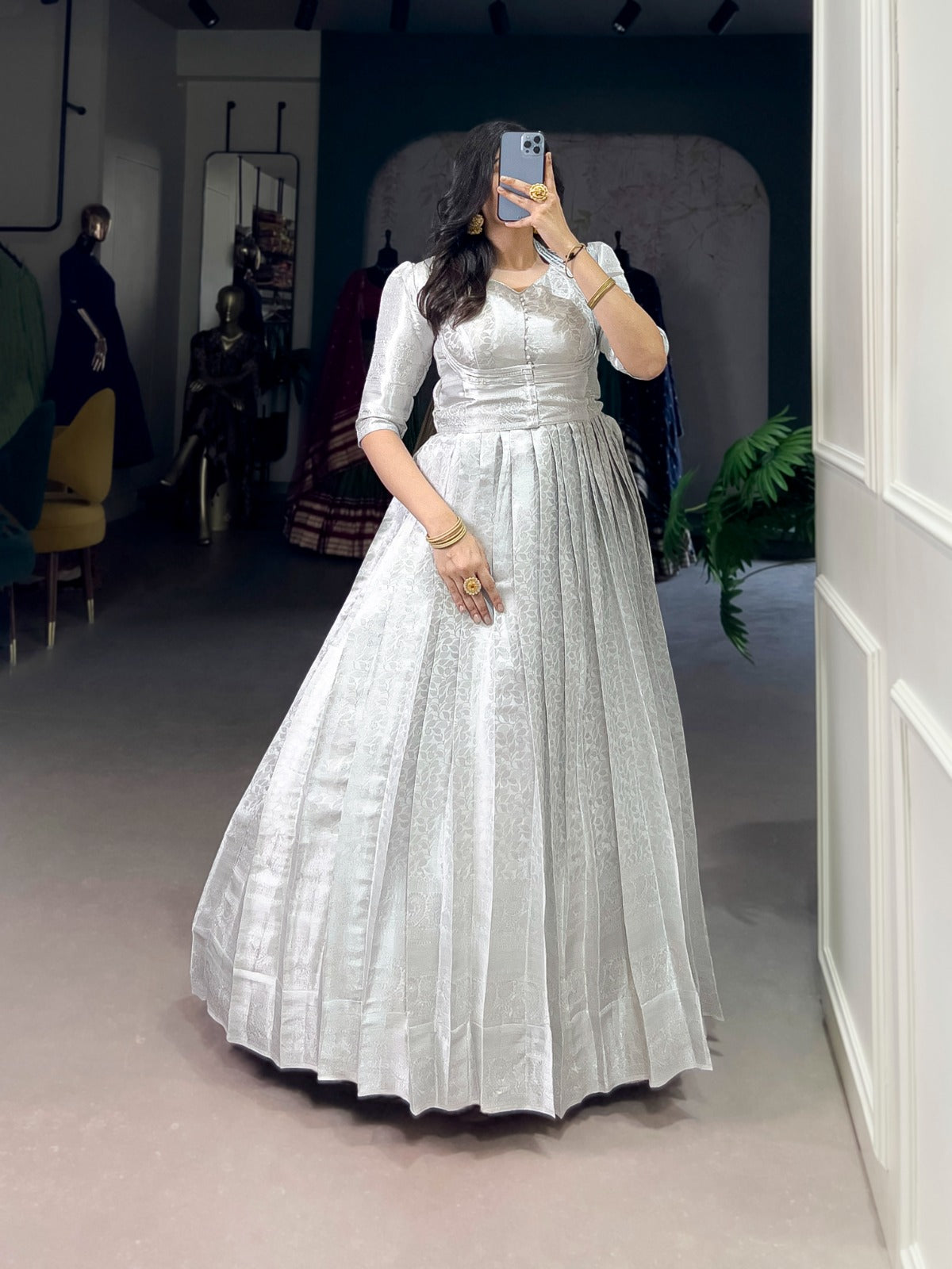 Designer Kanjivaram silk with Zari weaving work Ball Gown with koti