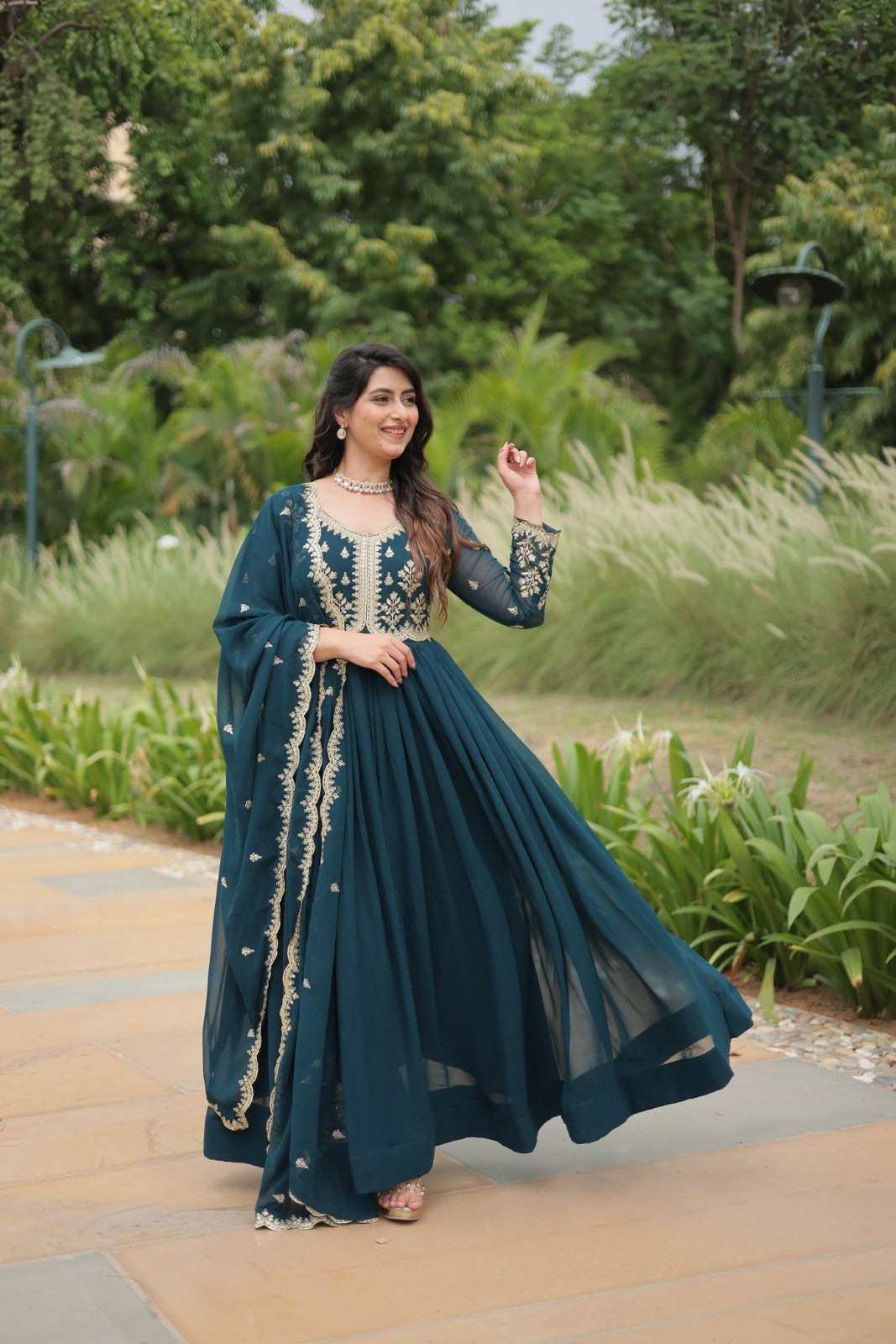 Readymade Dress Faux blooming with Sequins embroidered gown Ethnic Salwar Kameez
