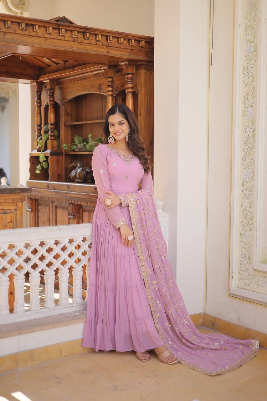 Readymade Dress Faux Georgette with Embroidered Gown Ethnic Salwar kameez