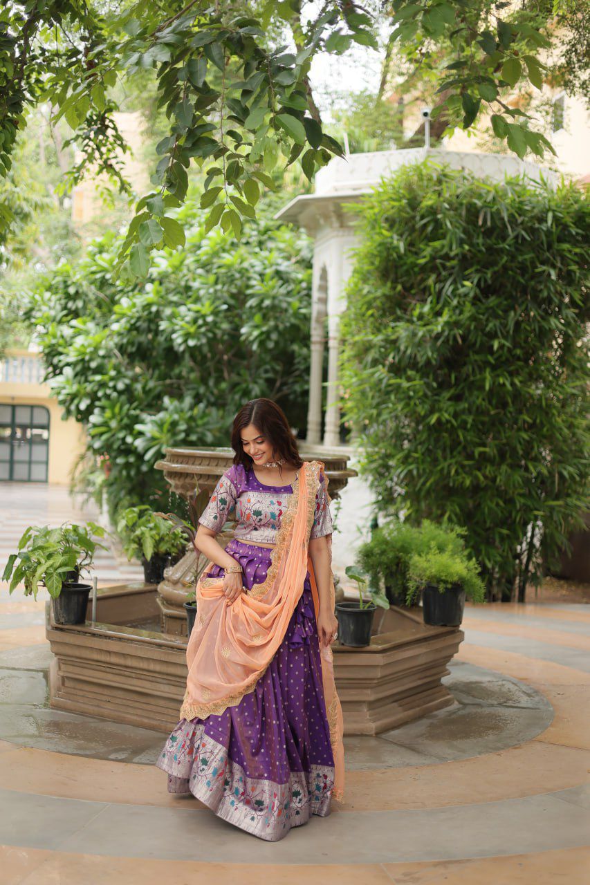 Cosmos Jacquard with Meena weaving lehenga choli with Dupatta
