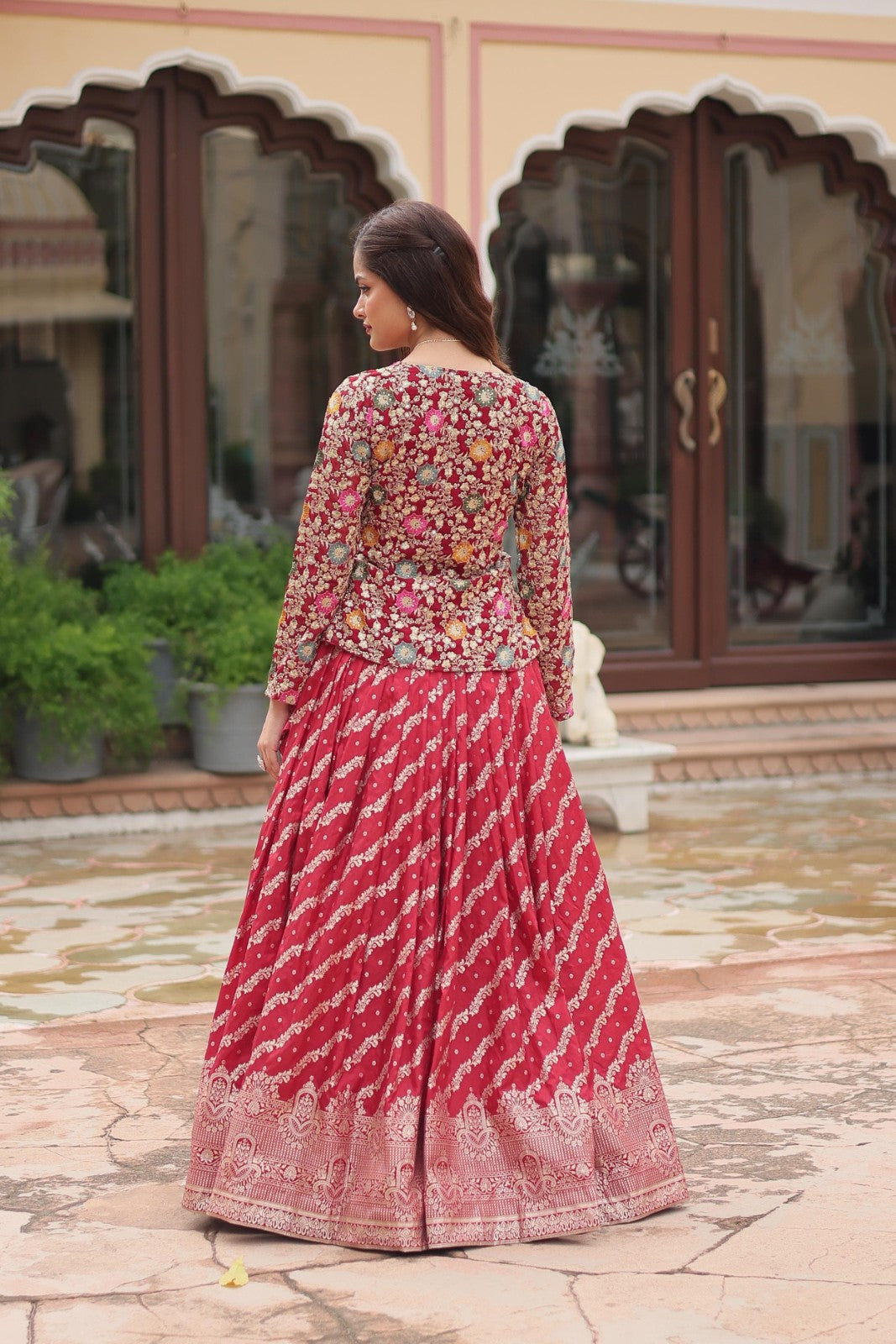 Maroon Co ord set lehenga choli Pure dyable viscose Jacquard lehenga with top