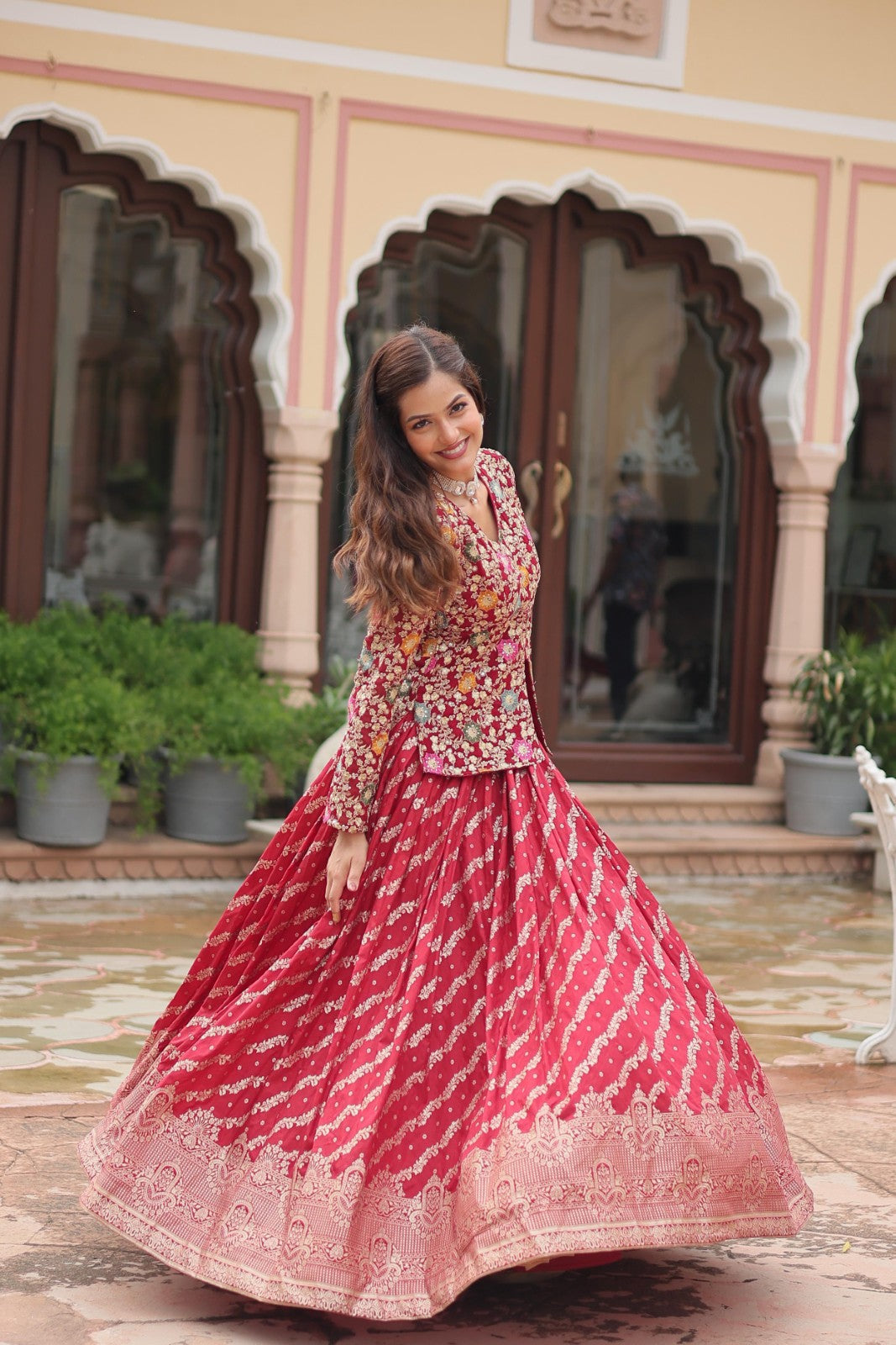 Maroon Co ord set lehenga choli Pure dyable viscose Jacquard lehenga with top