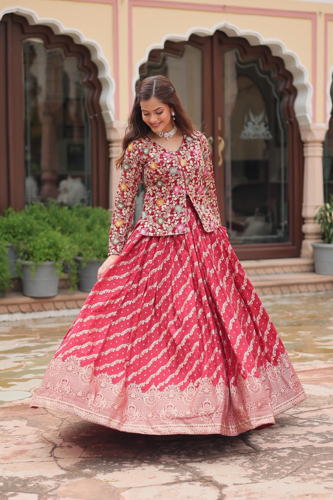 Maroon Co ord set lehenga choli Pure dyable viscose Jacquard lehenga with top