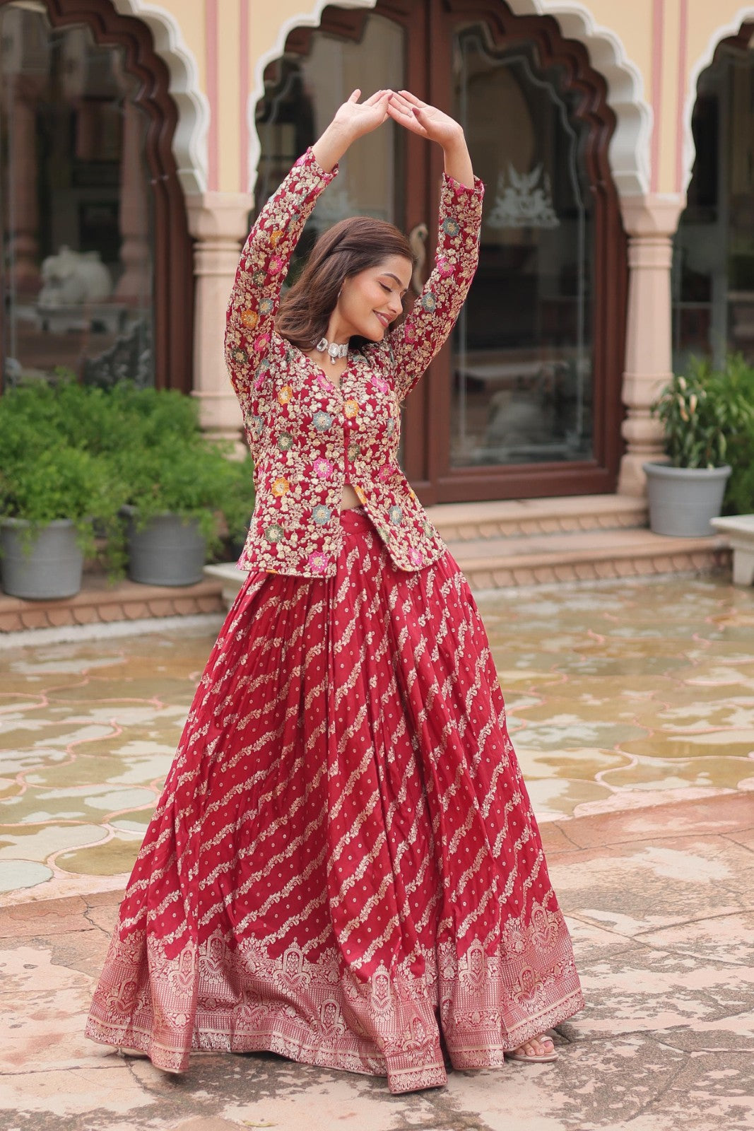 Maroon Co ord set lehenga choli Pure dyable viscose Jacquard lehenga with top