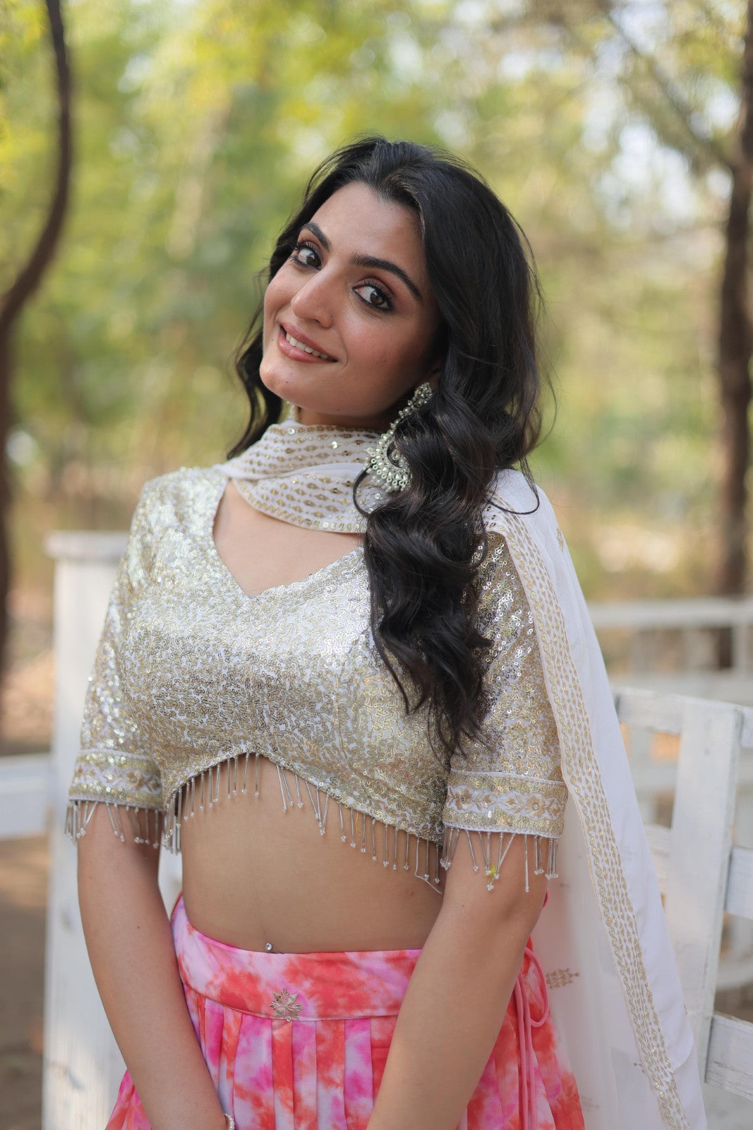 Pink Faux Georgette with Sequin embroidery work Printed Lehenga choli with Dupatta