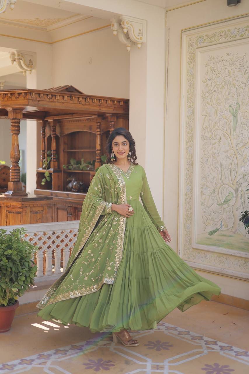 Readymade Dress Faux Georgette with Embroidered Gown Ethnic Salwar kameez