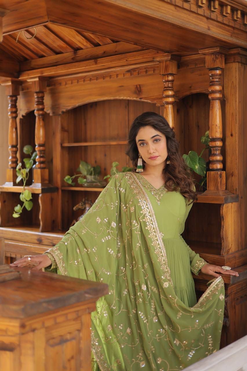 Readymade Dress Faux Georgette with Embroidered Gown Ethnic Salwar kameez