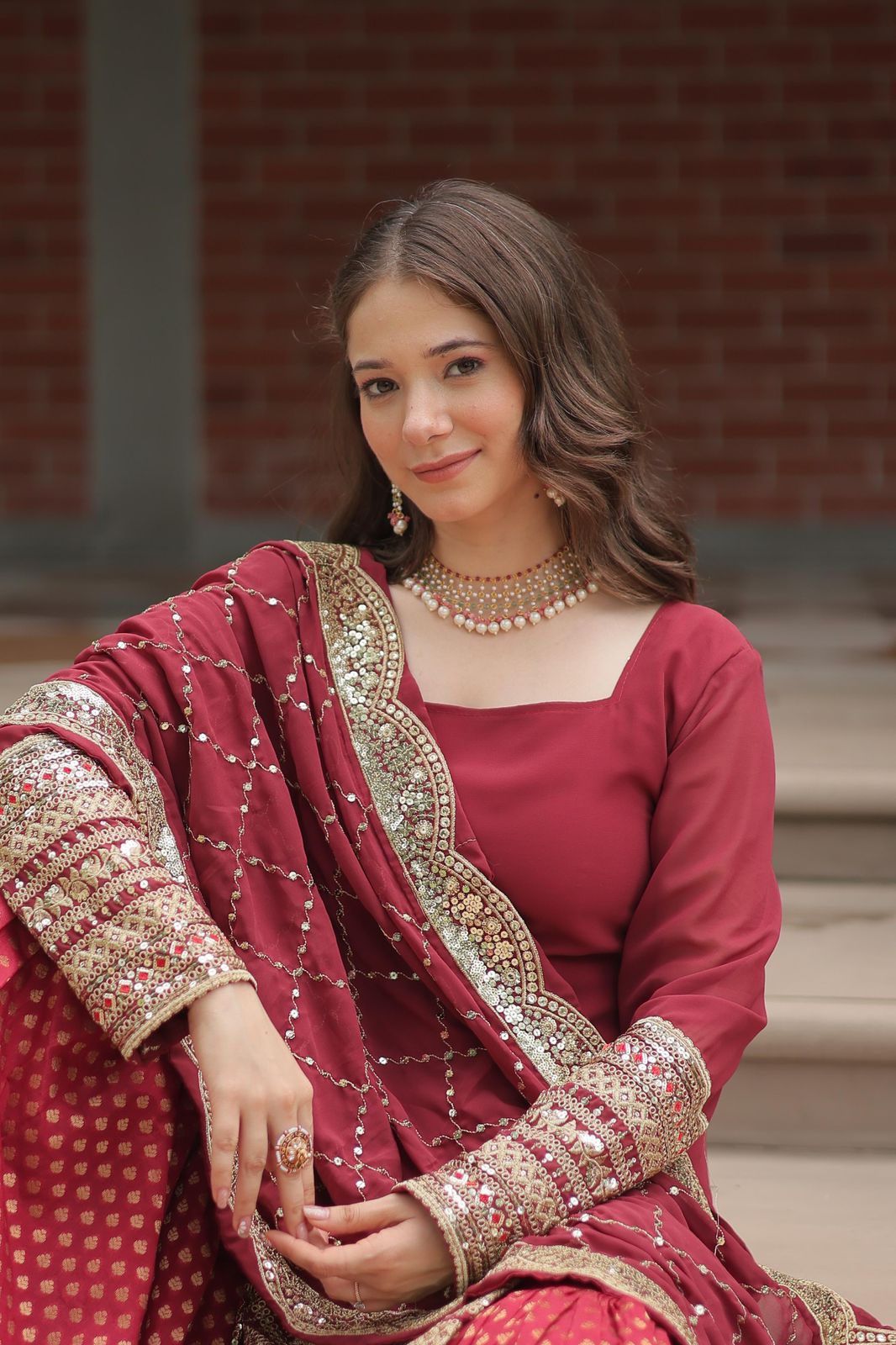 Readymade Salwar kameez with Dupatta Georgette with Embroidered kurta Dress