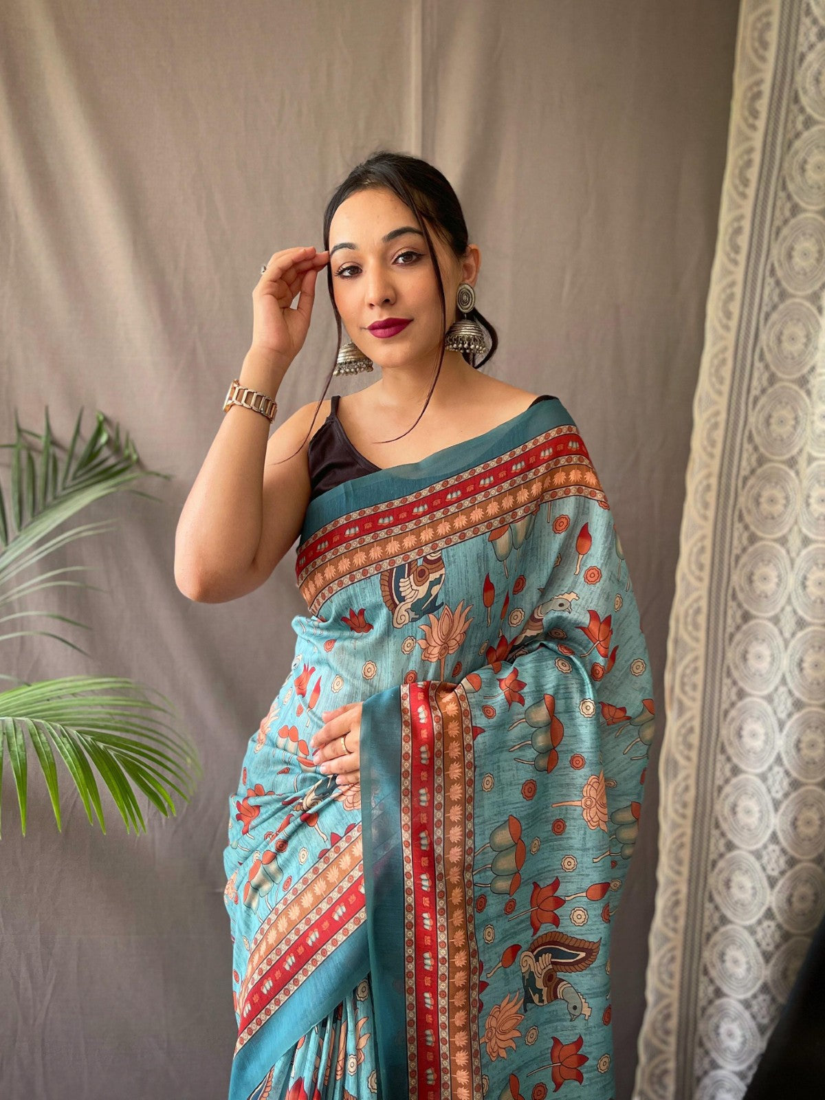 Pure malai cotton kalamkari Printed Tassels with Pallu Weaving saree
