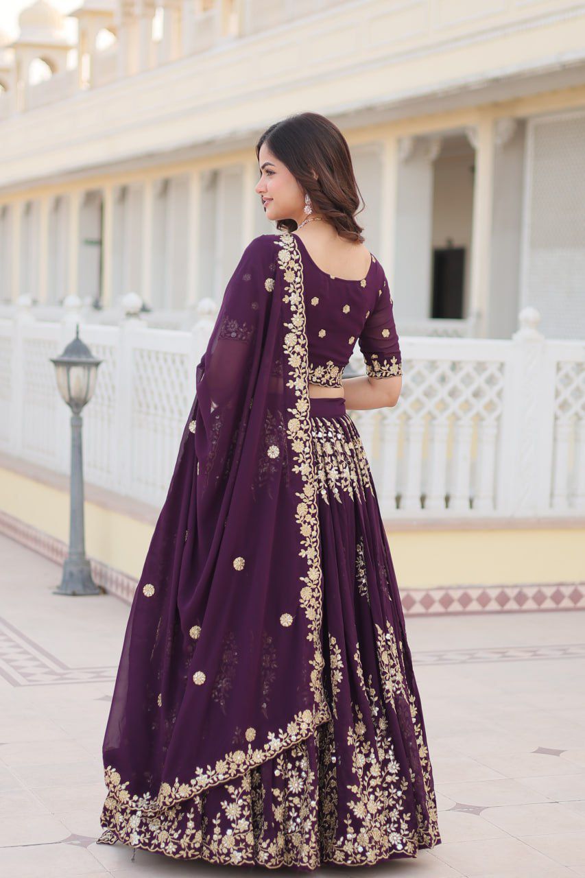 Wine lehenga choli Georgette with Sequins embroidery work Lehenga choli with Dupatta