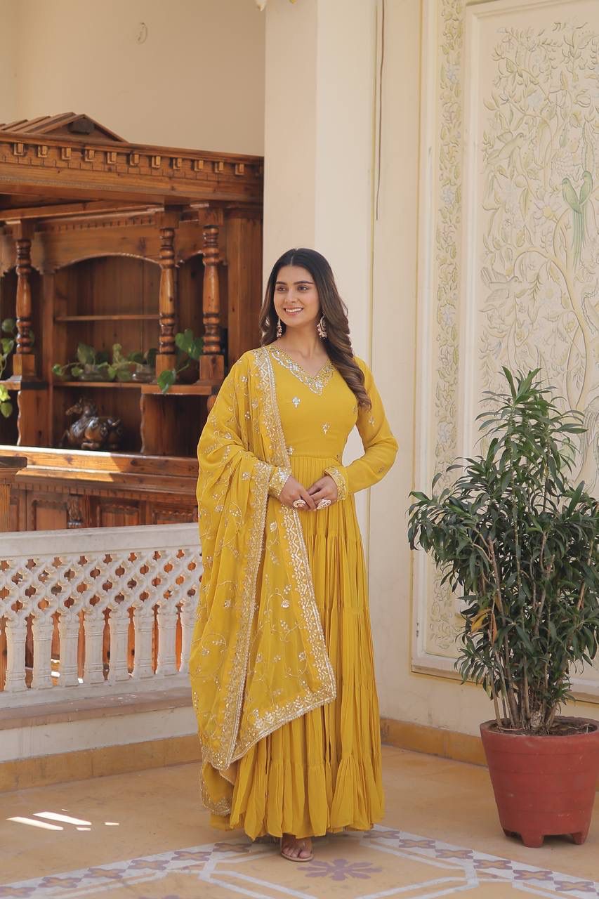 Readymade Dress Faux Georgette with Embroidered Gown Ethnic Salwar kameez