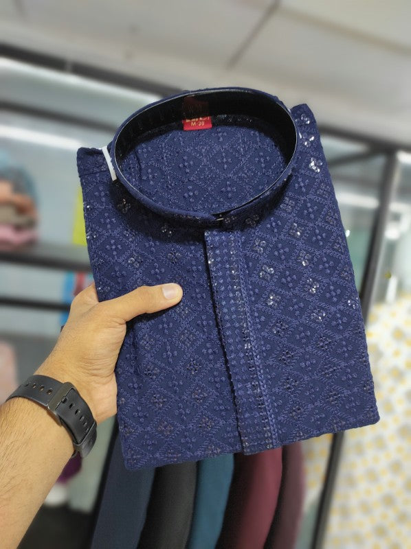 Kurta Pajama for Men Lucknowi with sequence work Rayon Kurta with Cotton Pajama