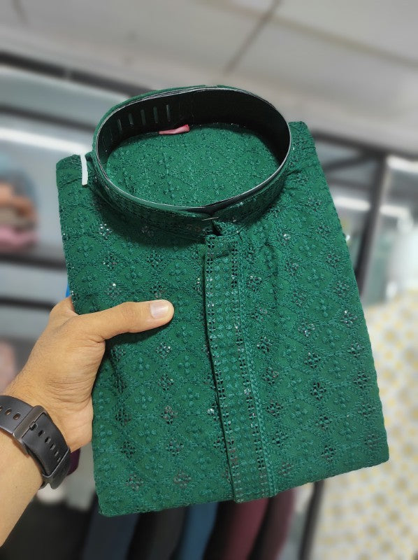 Kurta Pajama for Men Lucknowi with sequence work Rayon Kurta with Cotton Pajama