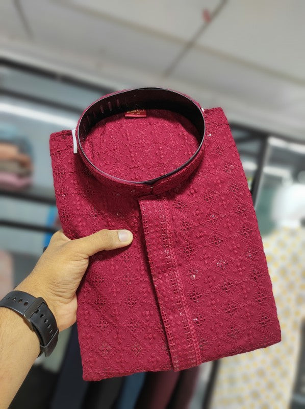 Kurta Pajama for Men Lucknowi with sequence work Rayon Kurta with Cotton Pajama