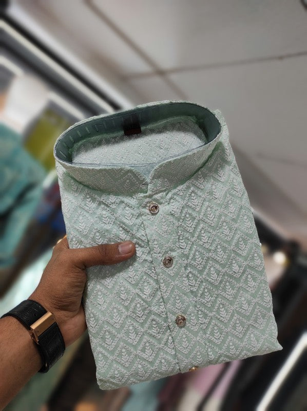 Kurta Pajama for Men Silk Fabric with Lakhnawi work Kurta Pajama