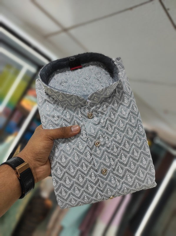 Kurta Pajama for Men Silk Fabric with Lakhnawi work Kurta Pajama