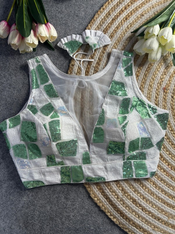 Sleeveless Blouse with Sequence work Western Deep Neck Design