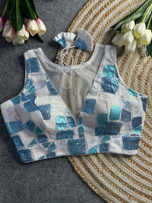 Sleeveless Blouse with Sequence work Western Deep Neck Design