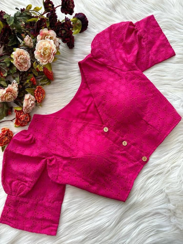 Puff sleeves Pure cotton fabric Hakoba style blouse V neck Women's wear Padded blouse