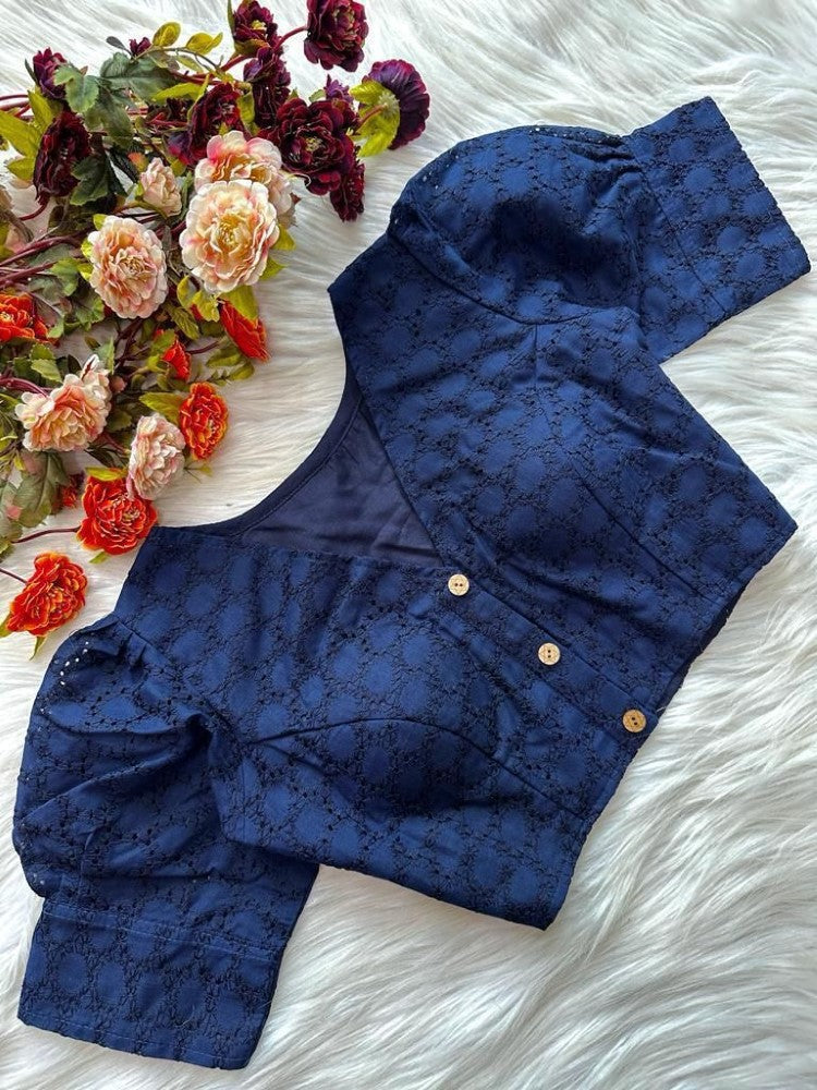 Puff sleeves Pure cotton fabric Hakoba style blouse V neck Women's wear Padded blouse