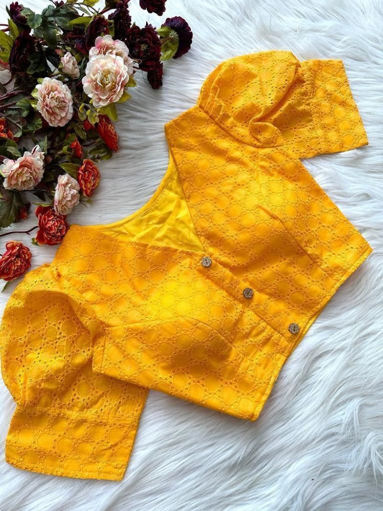 Puff sleeves Pure cotton fabric Hakoba style blouse V neck Women's wear Padded blouse