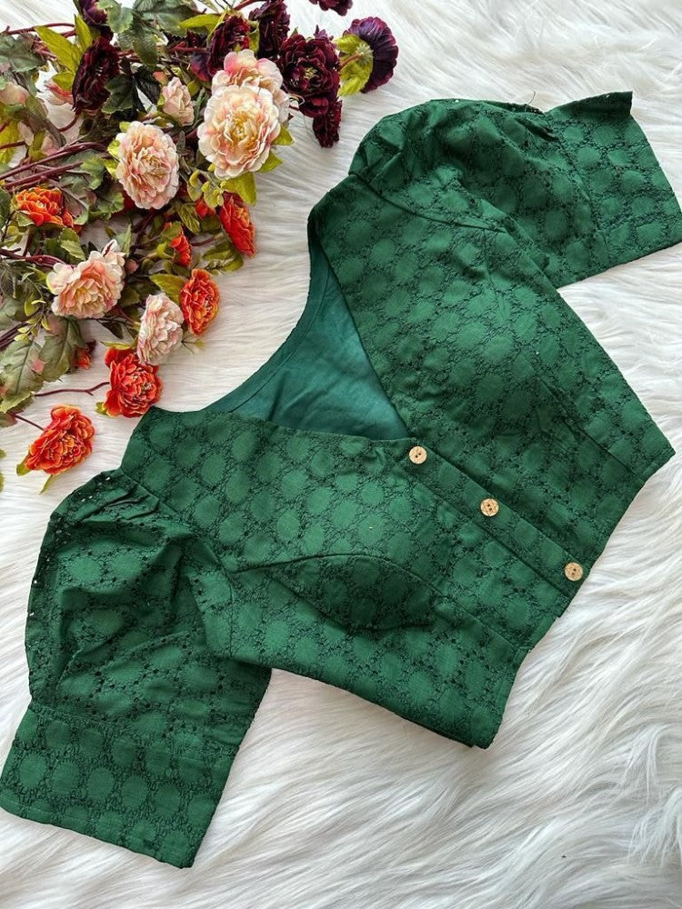 Puff sleeves Pure cotton fabric Hakoba style blouse V neck Women's wear Padded blouse