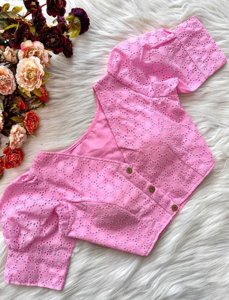 Puff sleeves Pure cotton fabric Hakoba style blouse V neck Women's wear Padded blouse