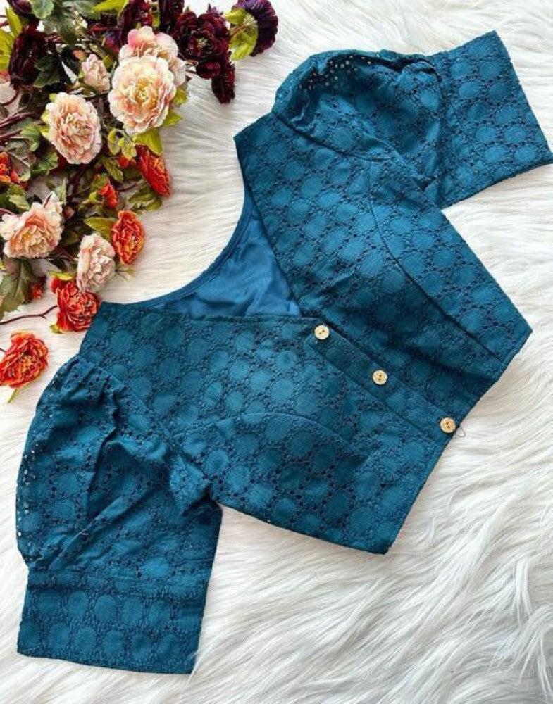 Puff sleeves Pure cotton fabric Hakoba style blouse V neck Women's wear Padded blouse