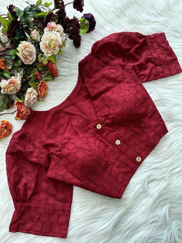 Puff sleeves Pure cotton fabric Hakoba style blouse V neck Women's wear Padded blouse