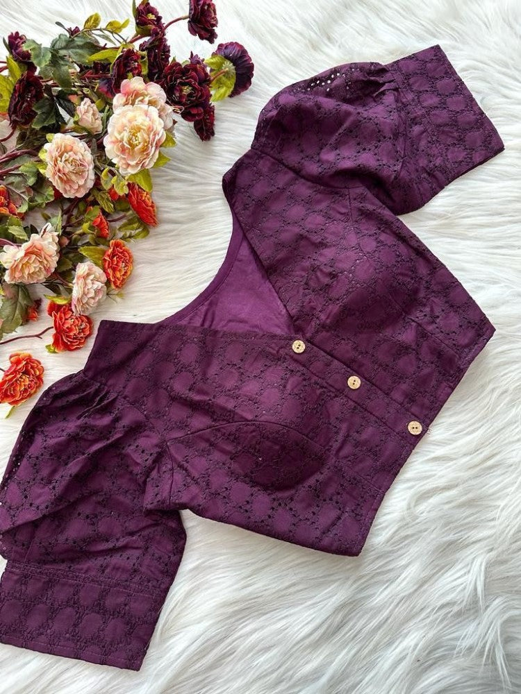 Puff sleeves Pure cotton fabric Hakoba style blouse V neck Women's wear Padded blouse