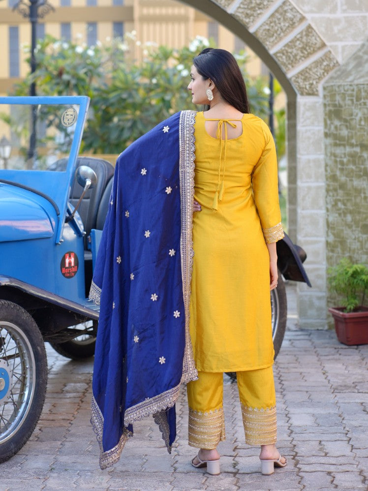 Designer Embroidered Chinon Suit with Sequence Embroidered Work