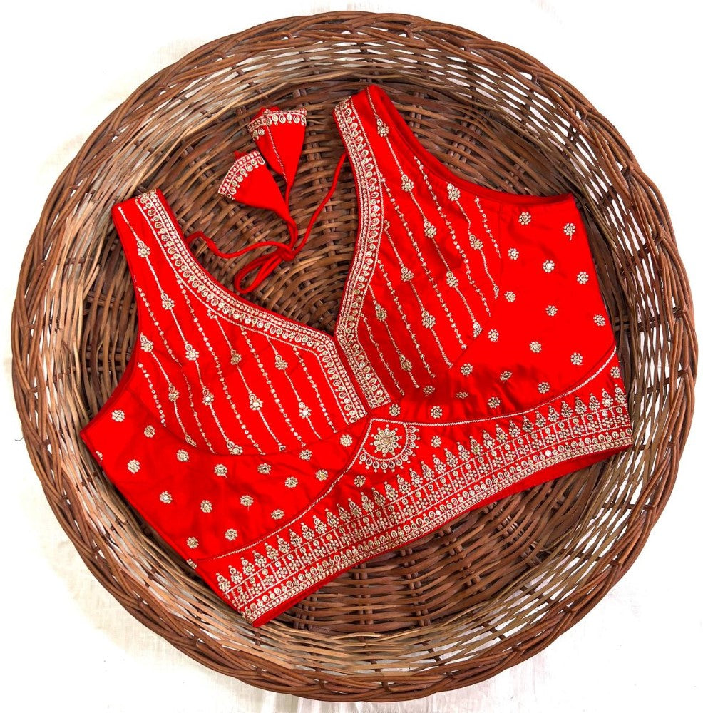 Deep v neck Sleeveless blouse Thread with sequence work Women wear Padded Saree blouse