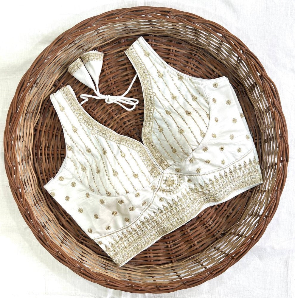 Deep v neck Sleeveless blouse Thread with sequence work Women wear Padded Saree blouse