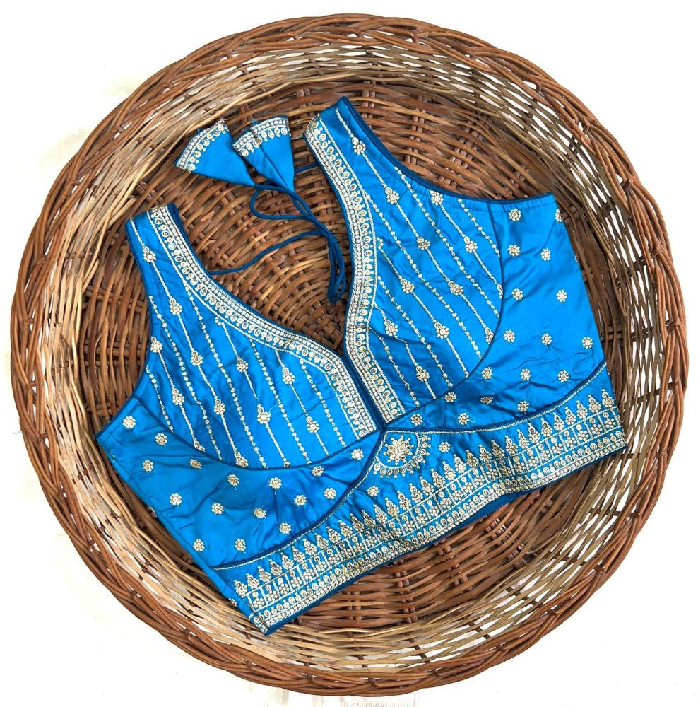Deep v neck Sleeveless blouse Thread with sequence work Women wear Padded Saree blouse
