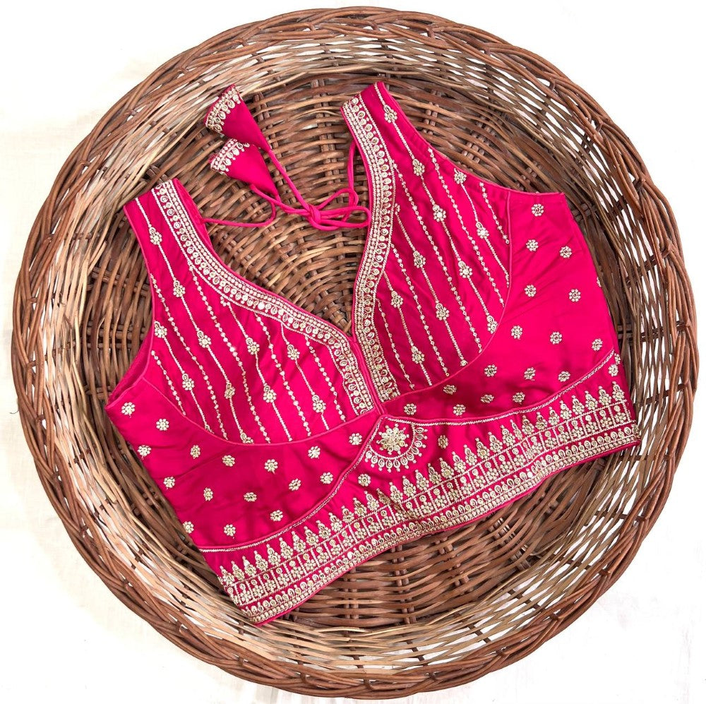 Deep v neck Sleeveless blouse Thread with sequence work Women wear Padded Saree blouse